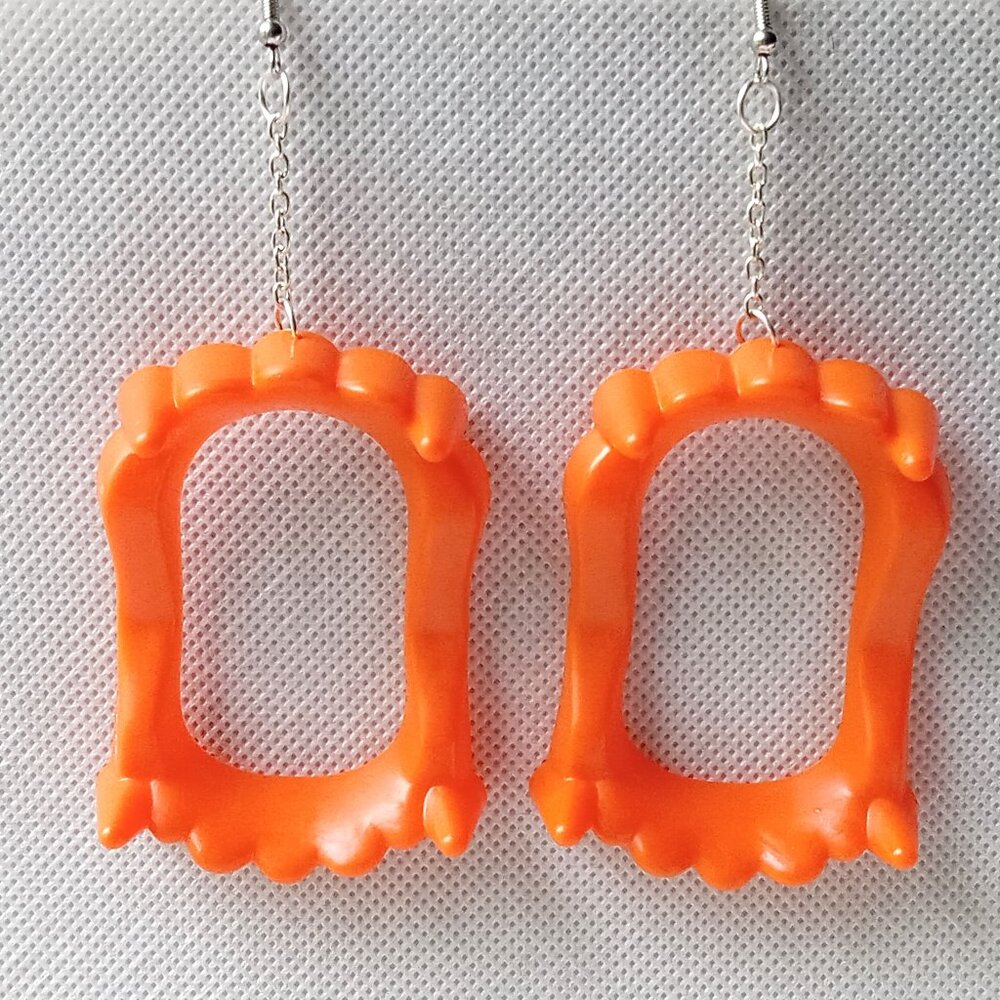 Orange Vampire Teeth Earrings, Weird Handmade Earrings